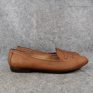 Rockport Shoes Womens 10 Loafer Ballet Flats Classic Leather Brown Embroidered
